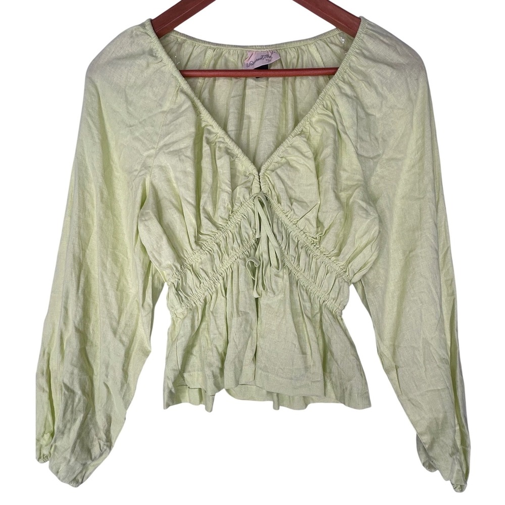 Universal Thread Bright Yellow/Green Long‎ Sleeve Cropped Blouse Women's Size XS
